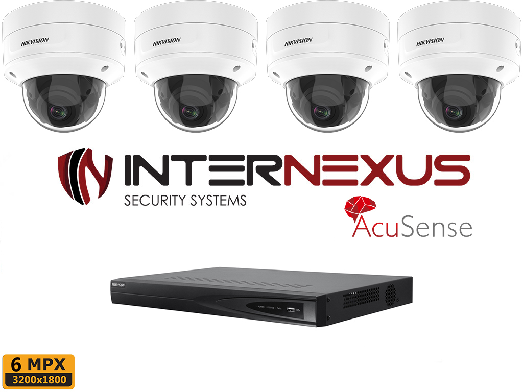 Hikvision AcuSense 6 MP комплект с 4 куполни IP камери DS-2CD2163G2-LIS2U